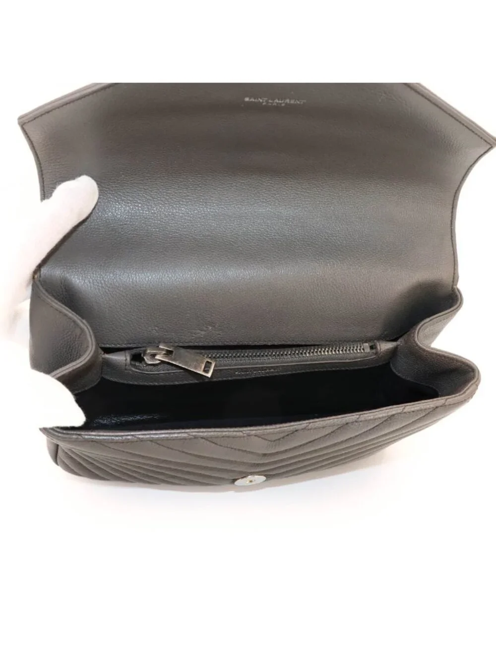 Saint Laurent Carre Edge 2-Way Hand Chain Shoulder Bag Leather Gray Silver